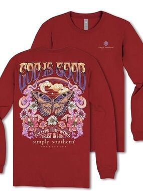 New Simply Southern God is Good Butterly Faith Longsleeve Shirt 2XL XXL